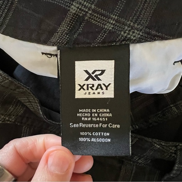 XRAY Jeans Mens Long Cargo Shorts With Draw Cord Black Plaid size 46 - Picture 7 of 10